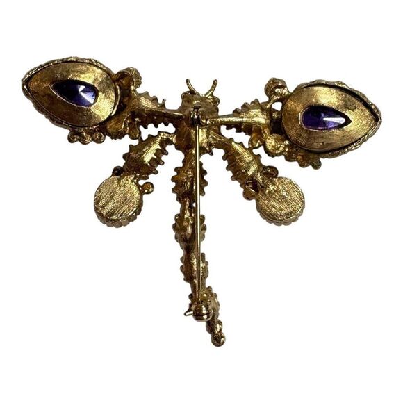 Vintage Dragonfly Brooch Pin W/ Blue Red Rhinestones Mothers Day Gift Insect - Picture 2 of 4